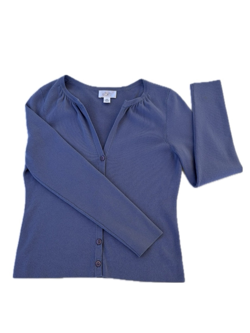 LOFT Periwinkle Split Neck Pleated Knit Cardigan Sweater MP